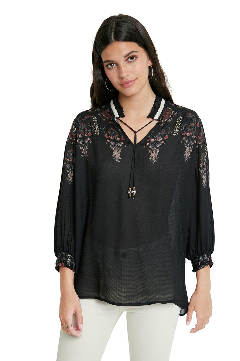 DESIGUAL, Bluza cu maneci 3/4, Negru