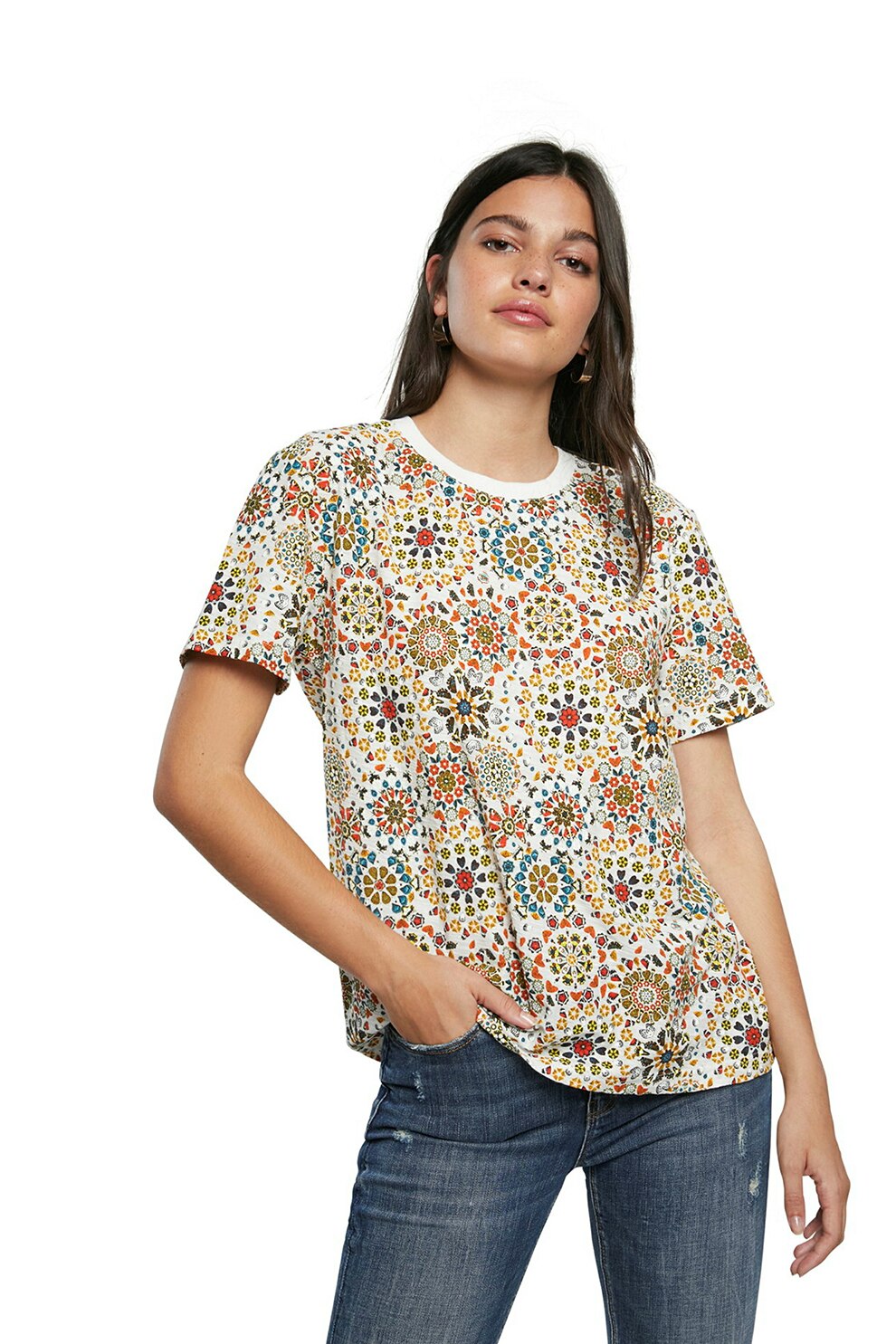 DESIGUAL, Tricou cu model mandala, Multicolora