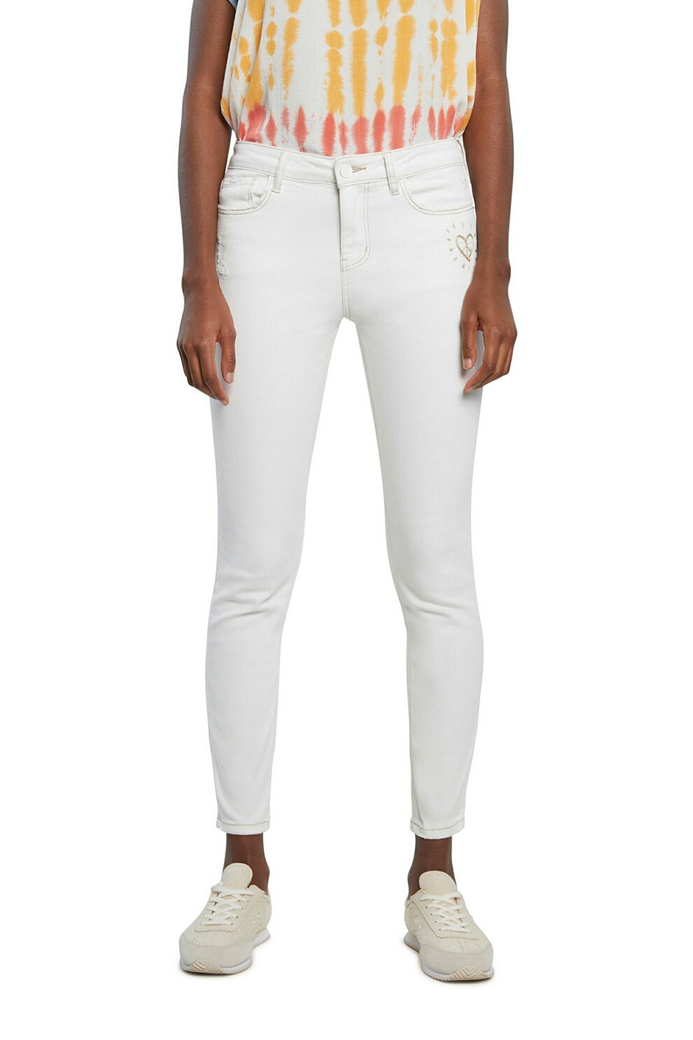 DESIGUAL, Blugi crop skinny Alba, Alb