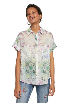 DESIGUAL, Camasa supradimensionata cu maneci scurte, Multicolora DESIGUAL, Camasa supradimensionata cu maneci scurte, Multicolora