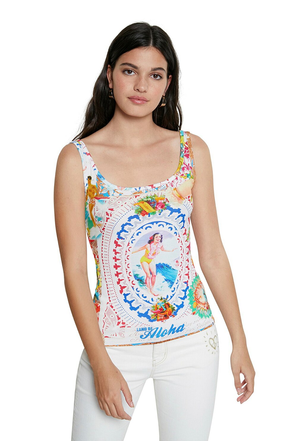 DESIGUAL, Top cu imprimeu grafic, Multicolora