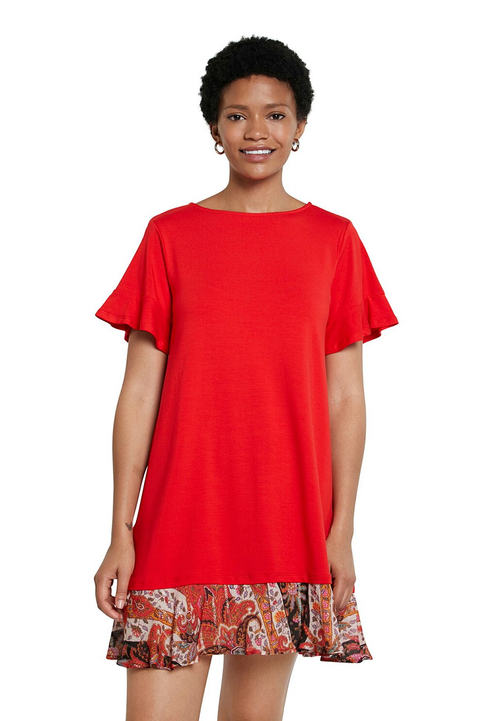 DESIGUAL, Rochie mini cu terminatie cu volane, Rosu