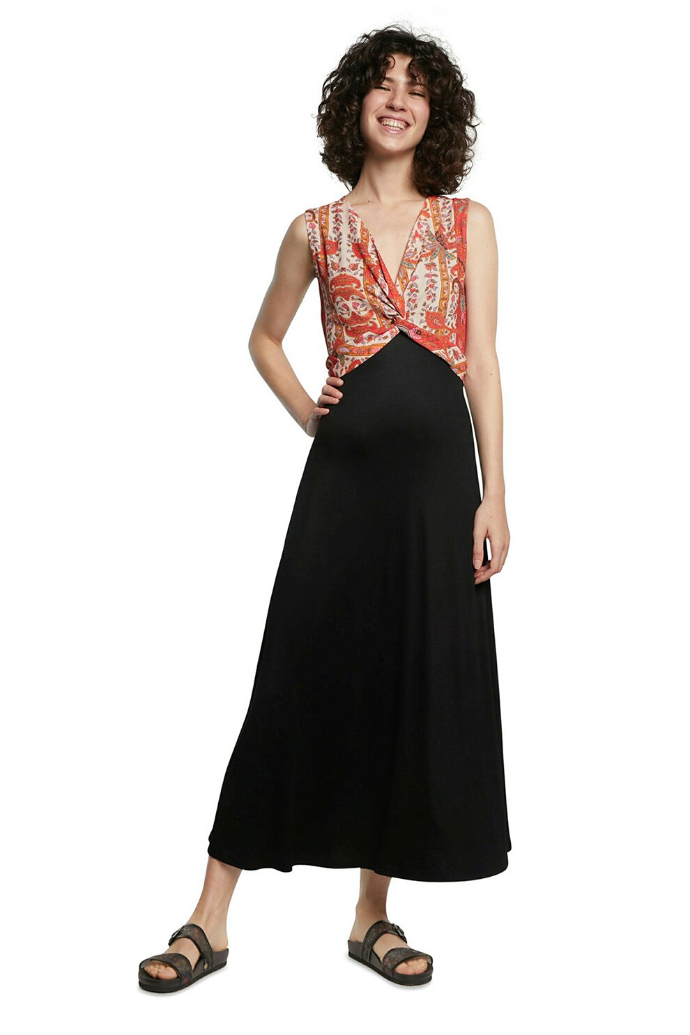 DESIGUAL, Rochie maxi cu detaliu rasucit pe partea din fata, Negru