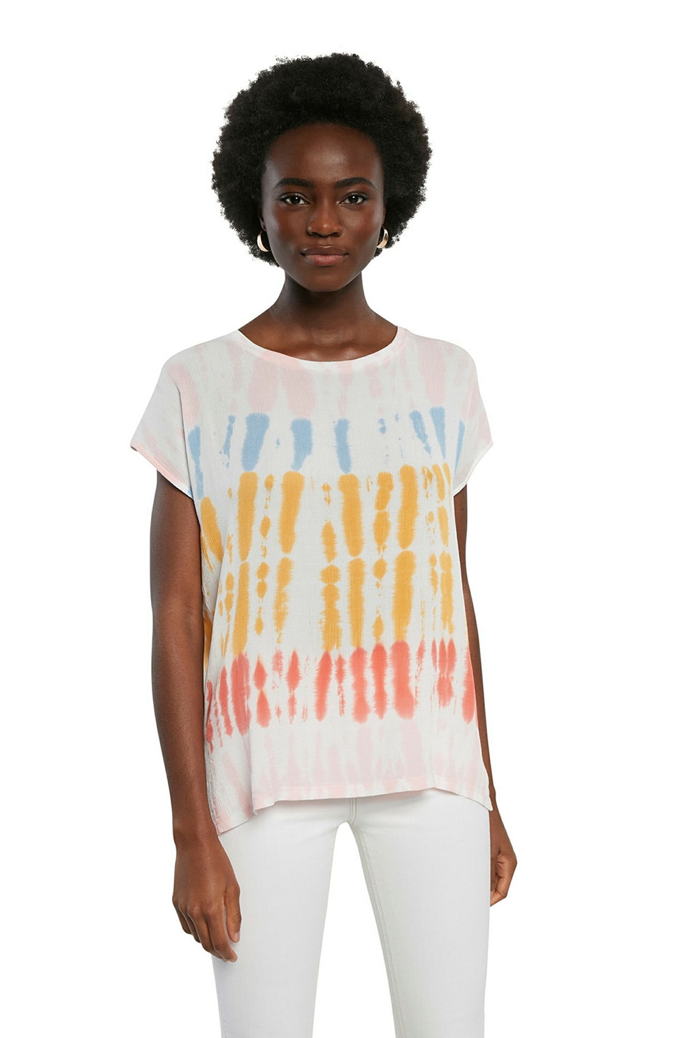 DESIGUAL, Bluza cu model tie-dye, Alb/Galben/Albastru