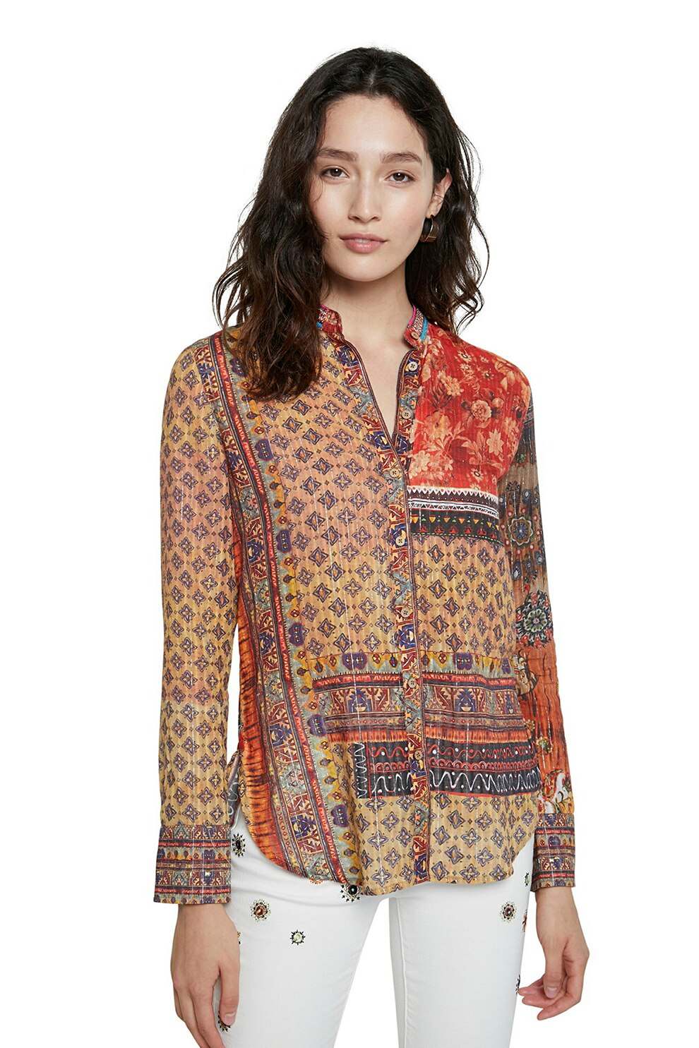 DESIGUAL, Camasa cu model abstract, Oranj persan/albastru inchis/roz corai