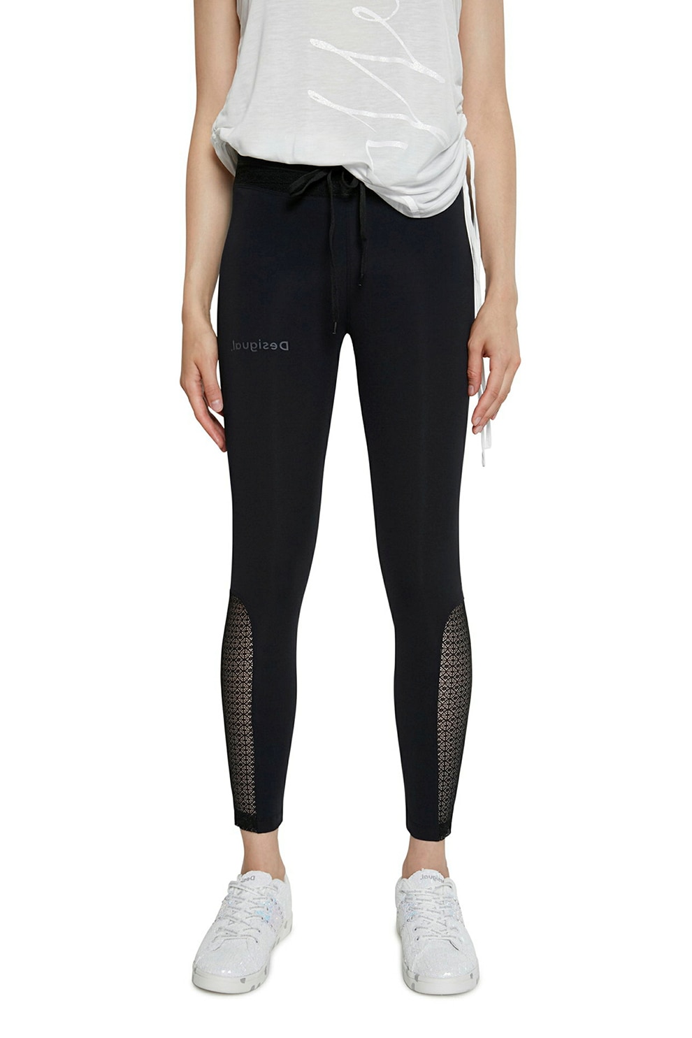 DESIGUAL, Colanti cu segmente din plasa, Negru