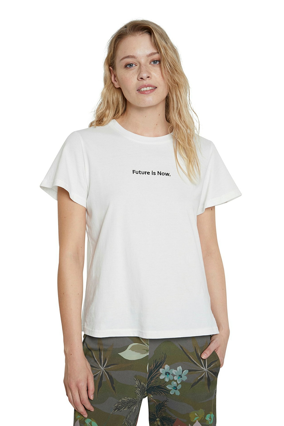 DESIGUAL, Tricou din bumbac cu model crosetat cu imprimeu mandala, Alb