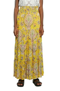 DESIGUAL, Fusta maxi cu model grafic, Galben/verde pal/roz DESIGUAL, Fusta maxi cu model grafic, Galben/verde pal/roz