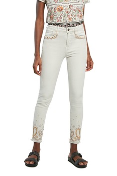 DESIGUAL, Blugi din amestec de modal cu broderie, Alb DESIGUAL, Blugi din amestec de modal cu broderie, Alb