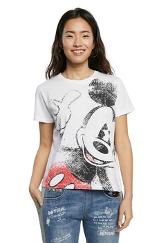 DESIGUAL - Kerek nyakú póló Mickey egeres mintával, Fehér/Fekete/Piros