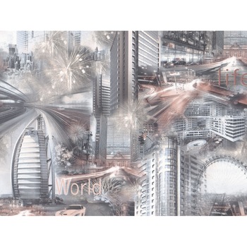 Tapet semilavabil Slavyanski Oboi, Cartier 6522-10, model cu imagini oras, gri-alb, hartie simplex, rola 0.53 m x 10.05 m Tapet semilavabil Slavyanski Oboi, Cartier 6522-10, model cu imagini oras, gri-alb, hartie simplex, rola 0.53 m x 10.05 m