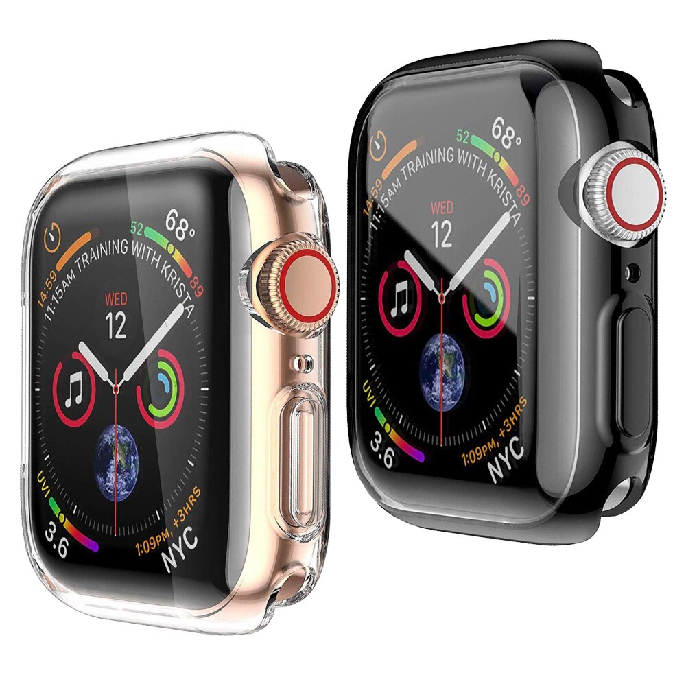 Set 2 huse compatibile cu Apple Watch Seria 6/SE/5/4 44mm, TPU, Negru/Transparent