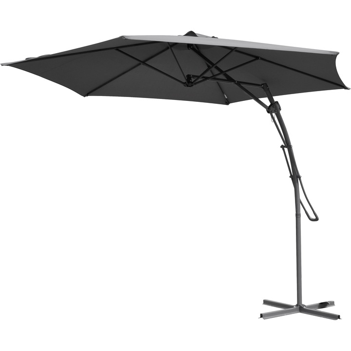 Градински чадър, Окачен, Диаметър 380 см, Полиестер/Метал, Тъмносив