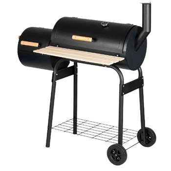 Gratar iMK® cu afumatoare, termometru, polita de lemn si roti pentru transport, 110 x 110 x 52 cm Gratar iMK® cu afumatoare, termometru, polita de lemn si roti pentru transport, 110 x 110 x 52 cm