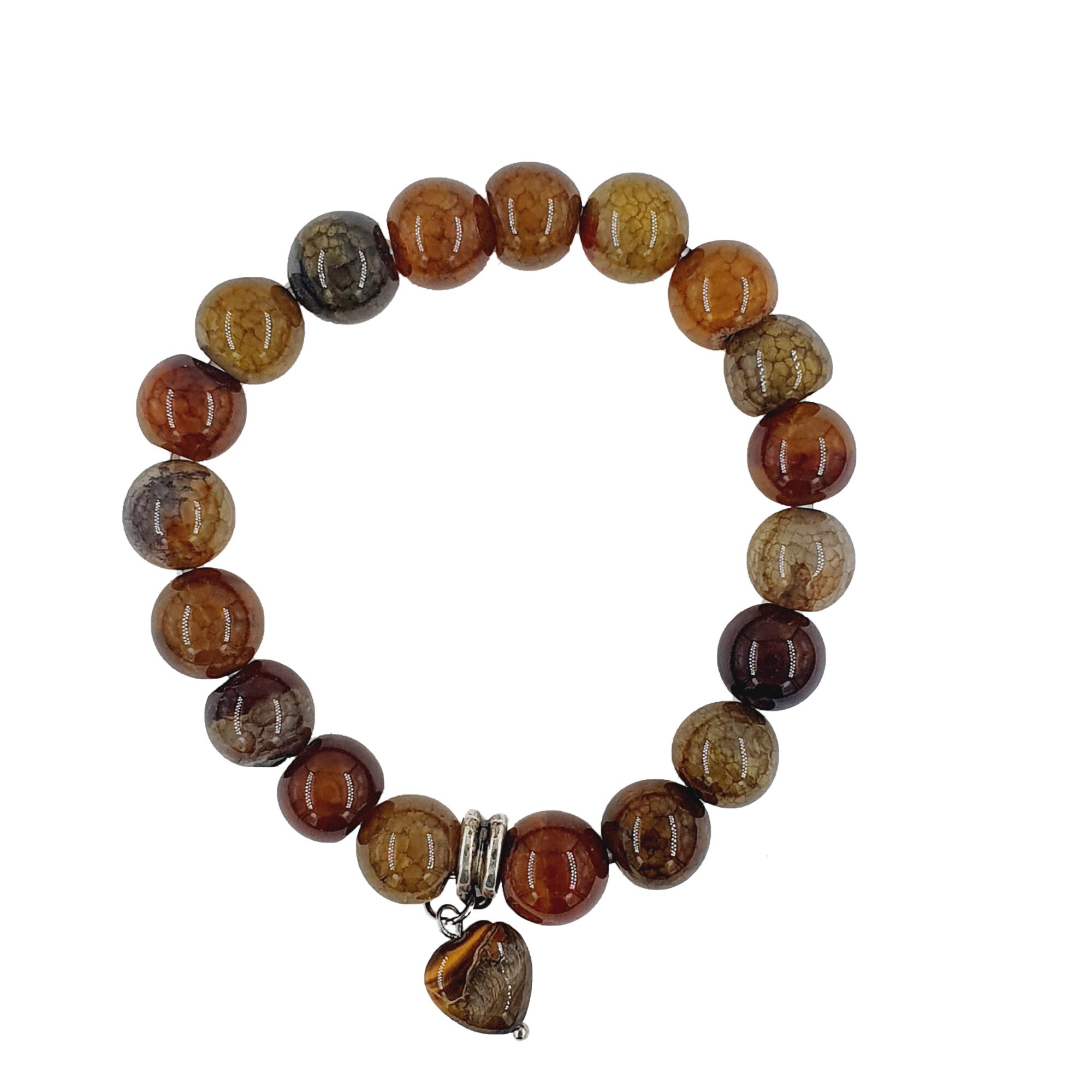 Bratara handamade din agat, Pandantiv in forma de inima, 10 mm, Multicolor