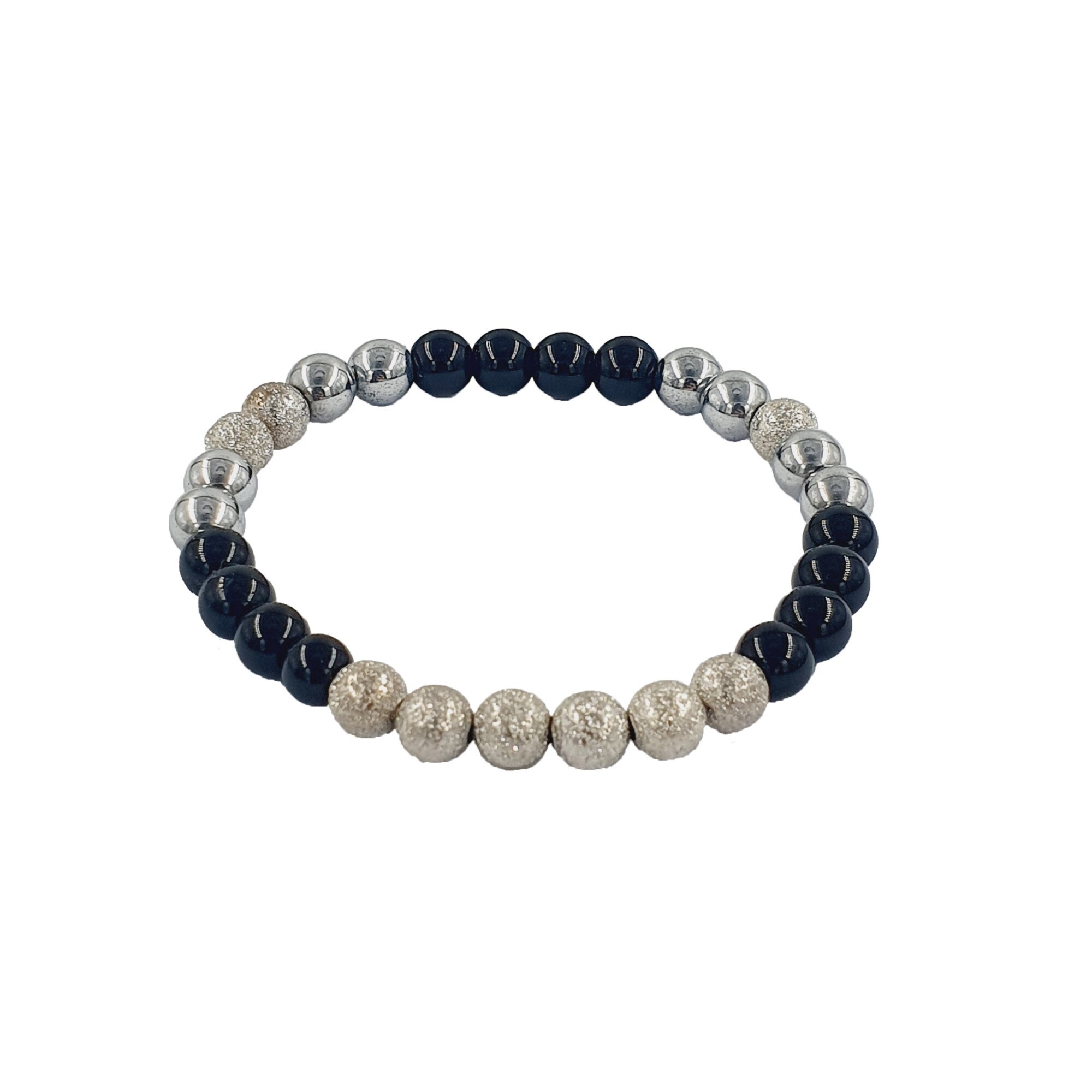 Bratara handmade din onix si hematit, 6 mm, Argintiu/Negru