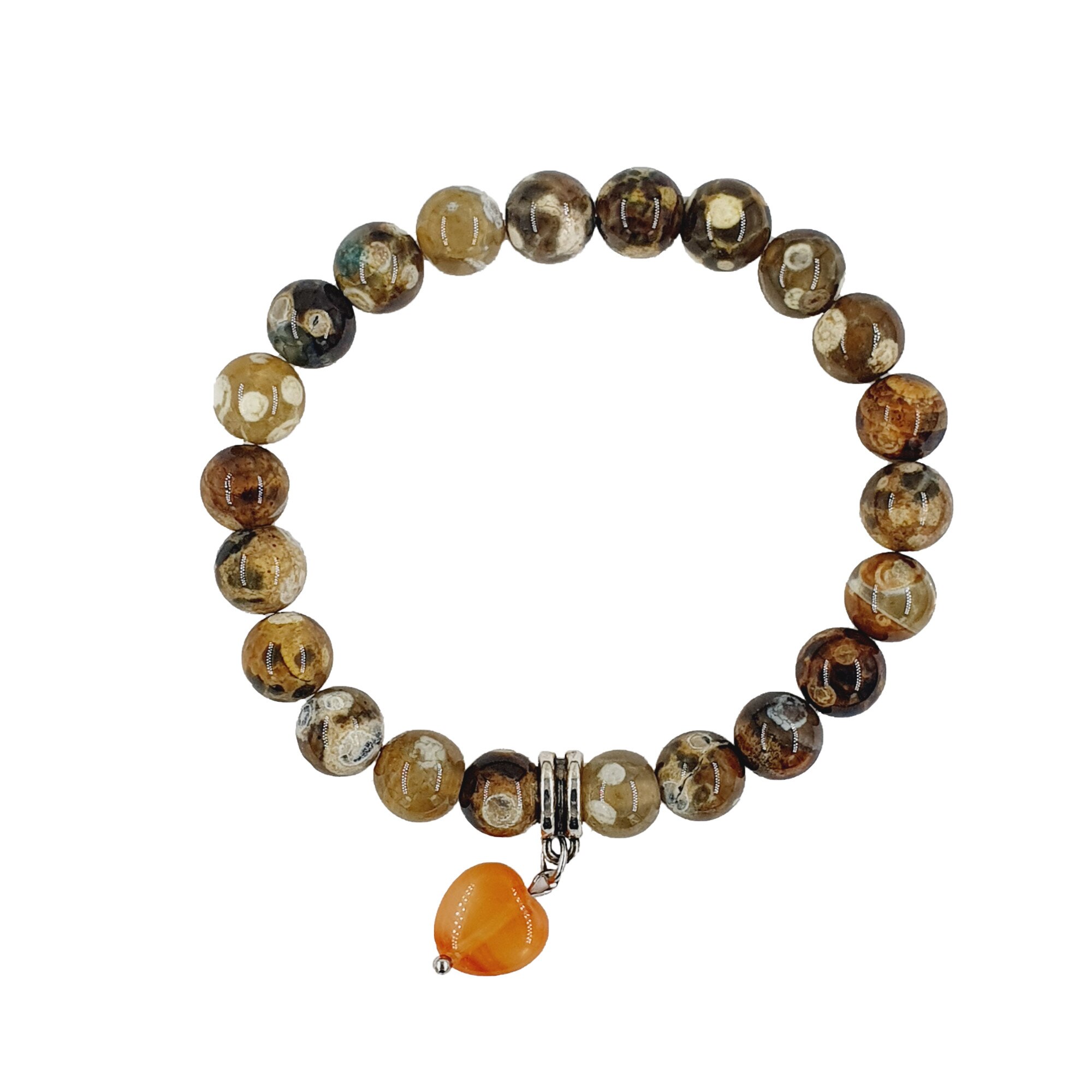 Bratara handamade din agat, Pandantiv in forma de inima, 8 mm, Multicolor