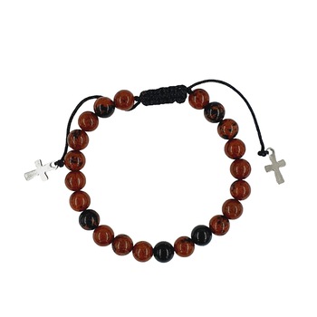 Bratara handmade din piatra soarelui si otel, 7 mm, Maro/Negru Bratara handmade din piatra soarelui si otel, 7 mm, Maro/Negru