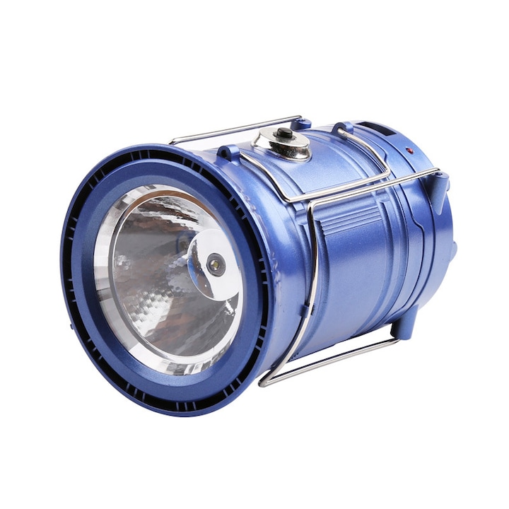 Фенерче 2 в 1 LED за къмпинг, със соларно зареждане/гнездо, функция за външна батерия, 6x LED, 1W, син, RIF REFCO