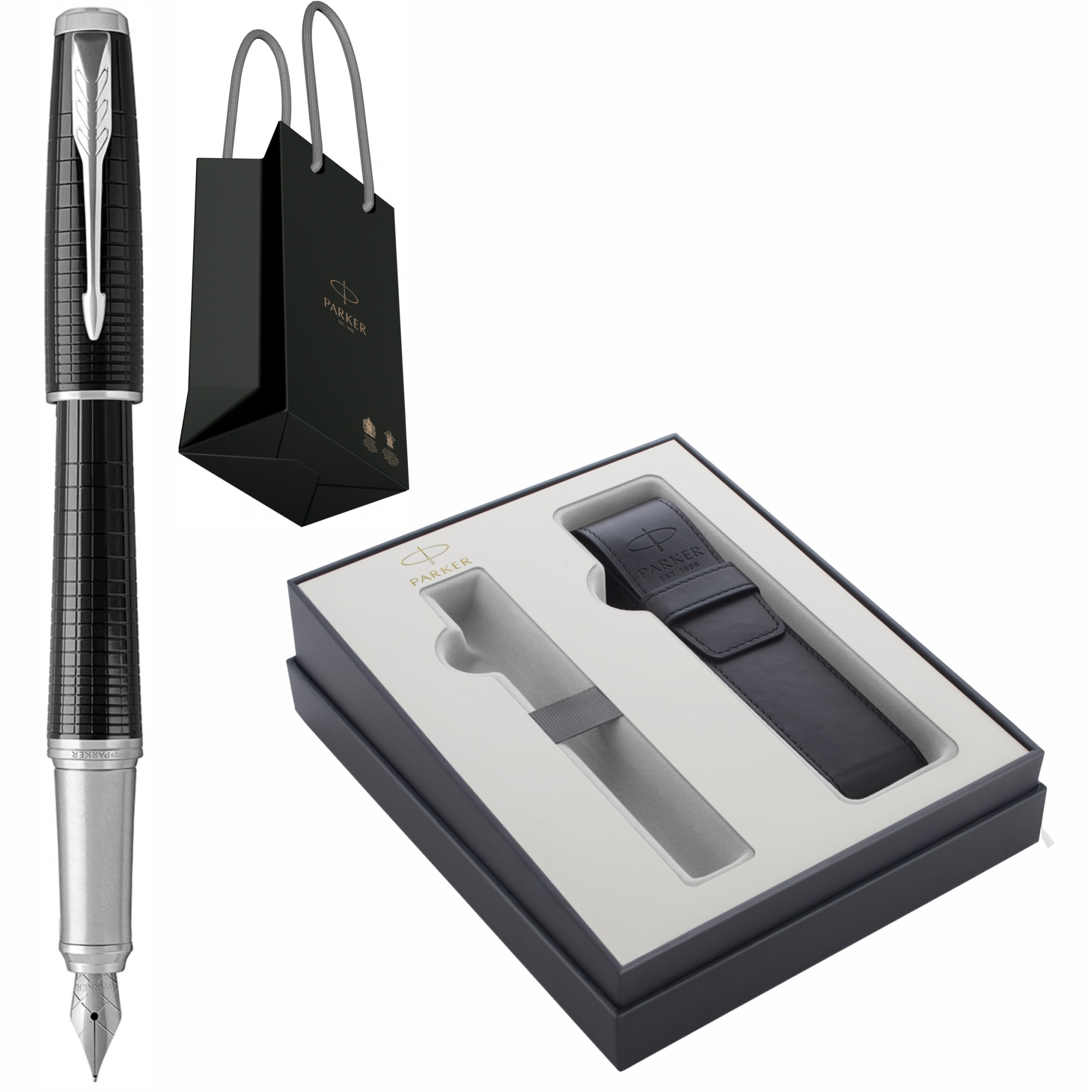 Stilou Parker Urban Royal Premium Ebony Metal Chiselled Personalizat prin Gravura Laser cu Etui Piele Parker Focus Collection in Punga Parker