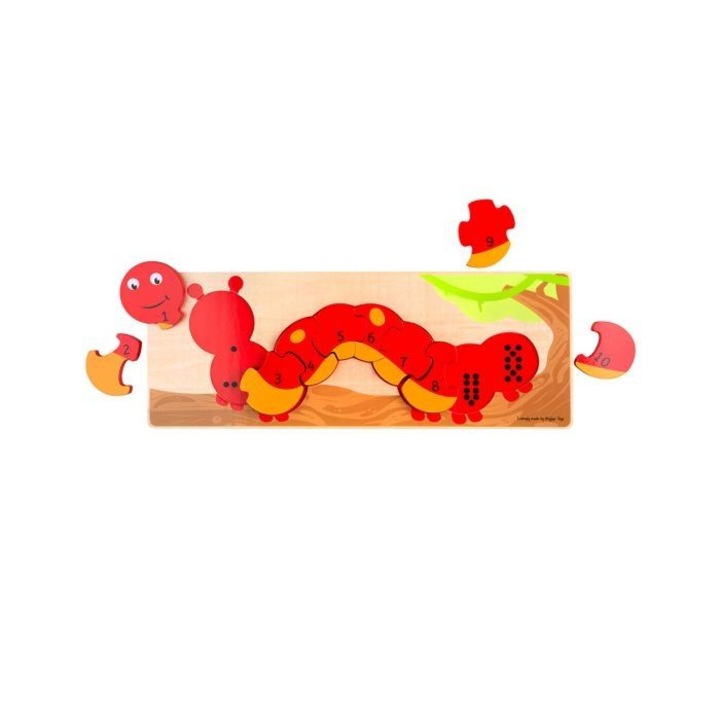 Дървен математически пъзел Bigjigs, Гъсеница, 10 части