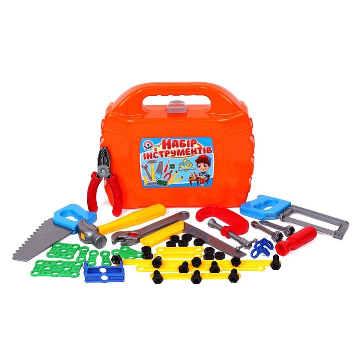 Куфар с инструменти Technok Toys W3296, 46 елемента, Многоцветен/Оранжев