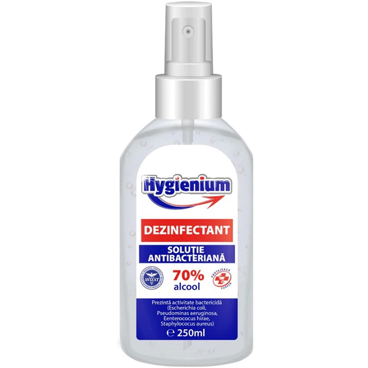 Solutie dezinfectanta pentru maini cu efect virucid, HYGIENIUM, Avizat Ministerul Sanatatii, 250ml