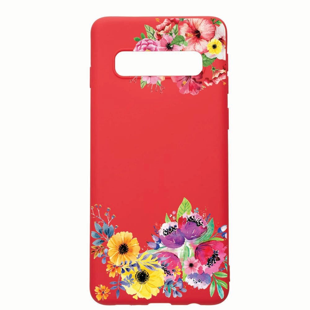 Husa Samsung Galaxy S10, Flower, rezistenta la uzura, anti-alunecare, din silicon Premium, Red, R56