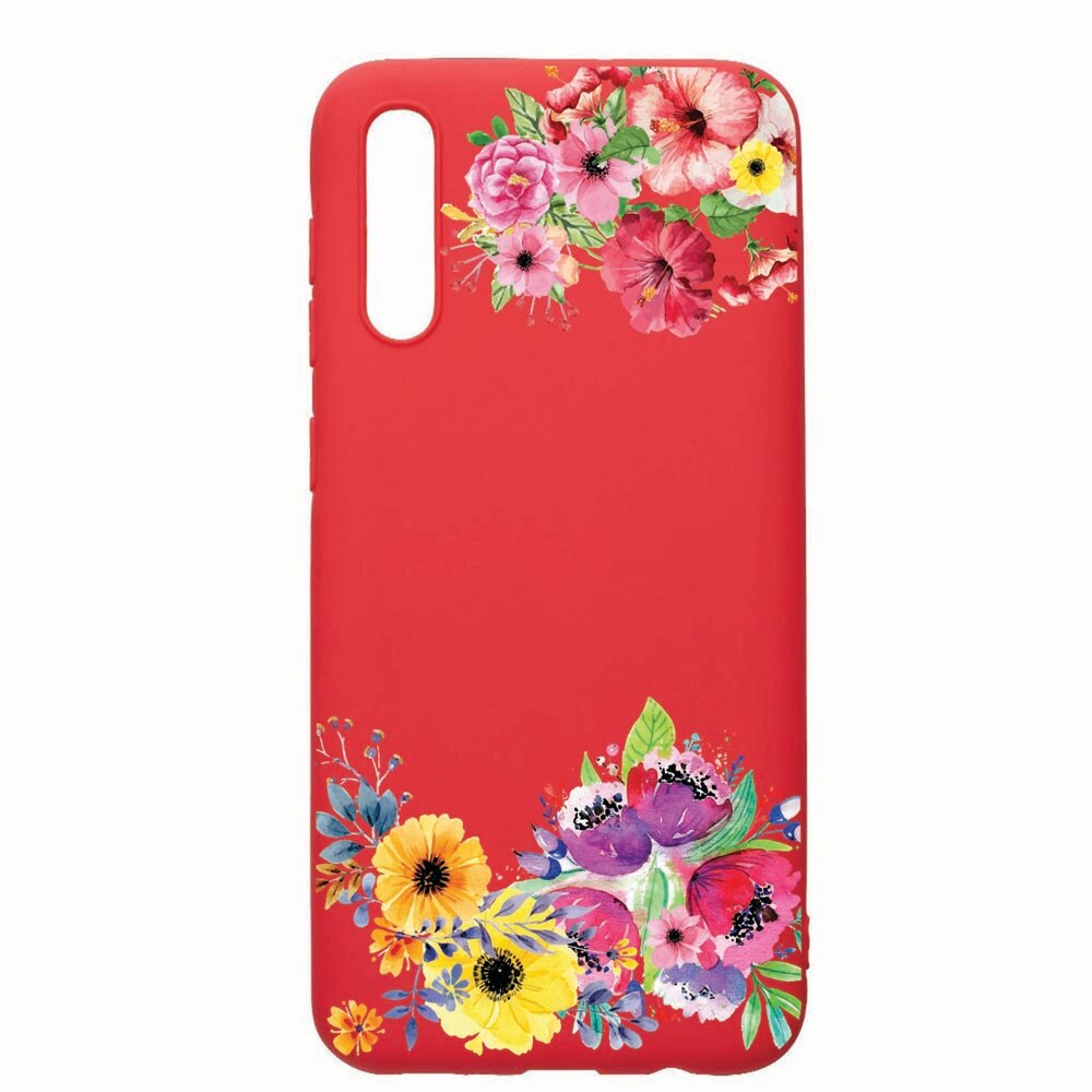 Husa Samsung Galaxy A50, Flower, rezistenta la uzura, anti-alunecare, din silicon Premium, Red, R56