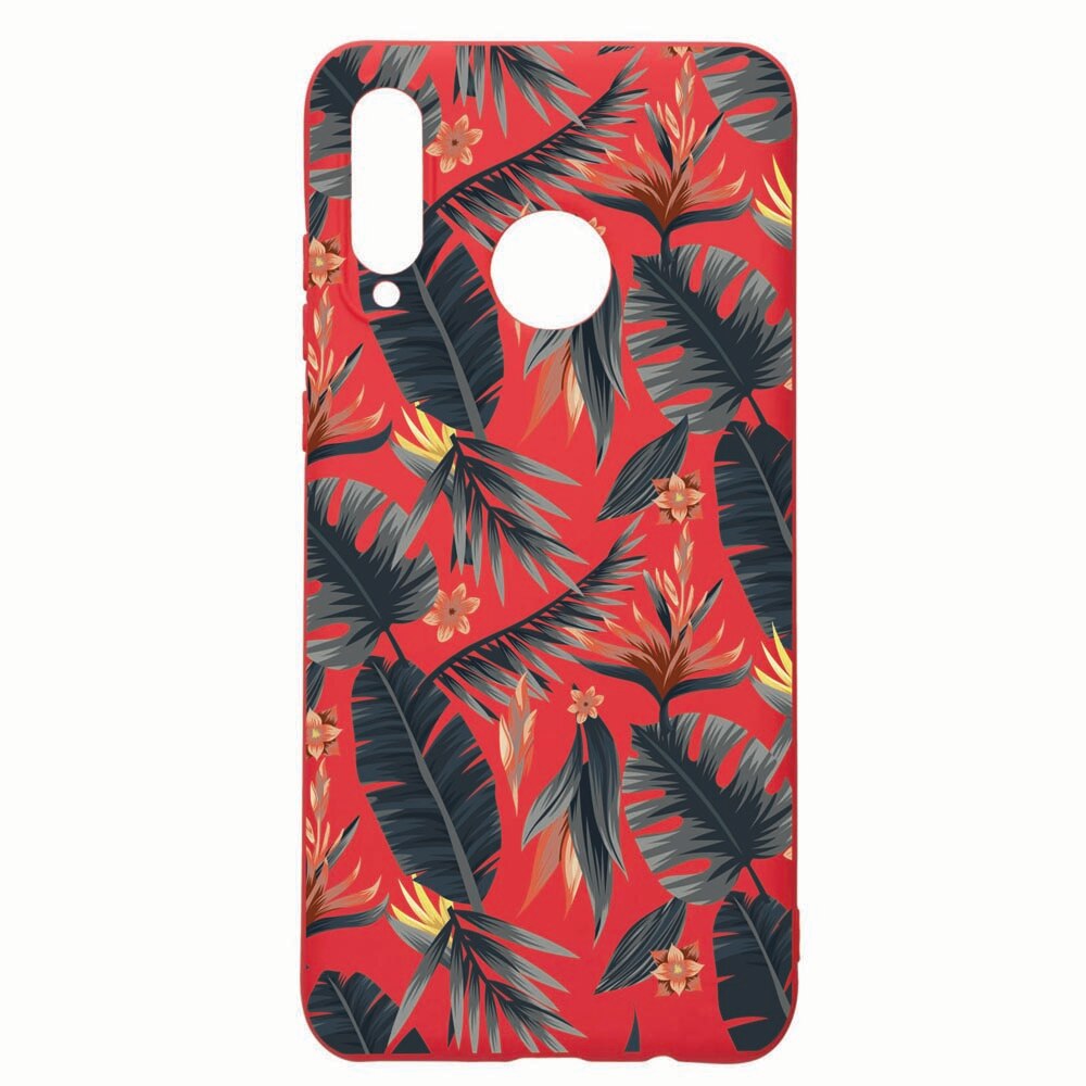 Husa Huawei P30 Lite, Tropical Pattern, rezistenta la uzura, anti-alunecare, din silicon Premium, Red, R88