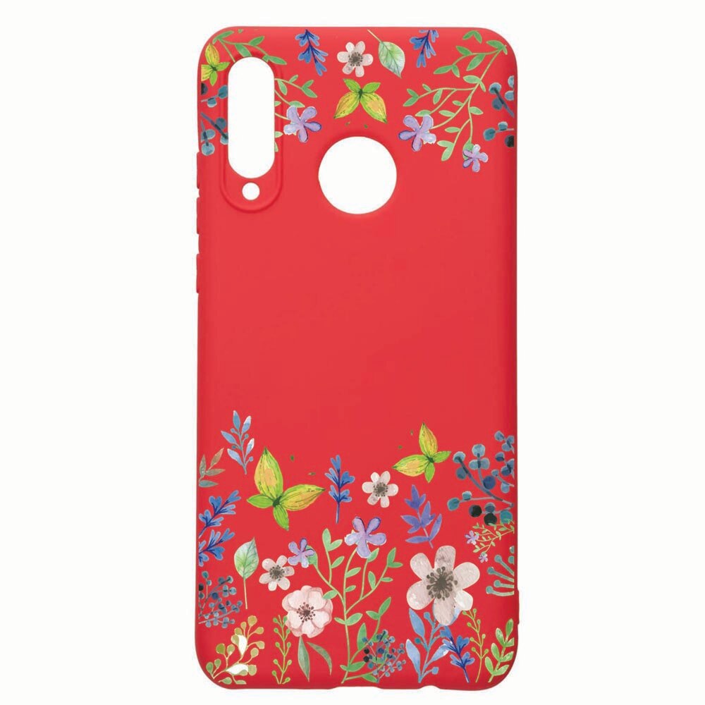 Husa Huawei P30 Lite, Butterfly - Flowers, rezistenta la uzura, anti-alunecare, din silicon Premium, Red, R95