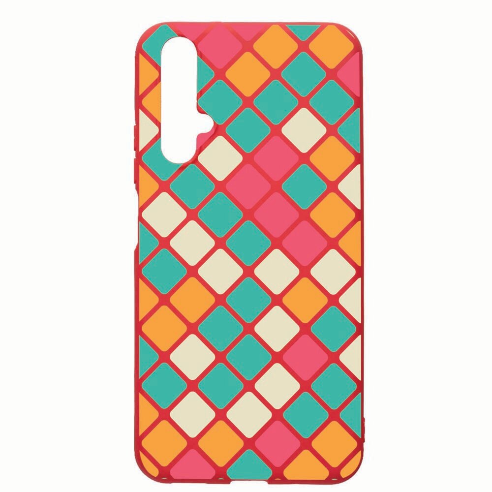 Husa Huawei Nova 5T, Mozaic, rezistenta la uzura, anti-alunecare, din silicon Premium, Red, R123