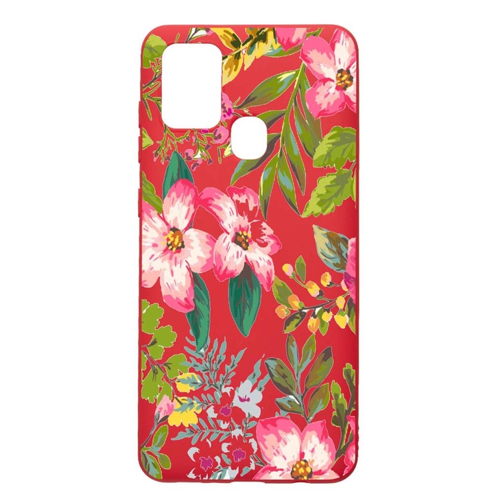 Szilikon védőtok Samsung Galaxy A21s, Flowers - Pastel Colors, Red, R510