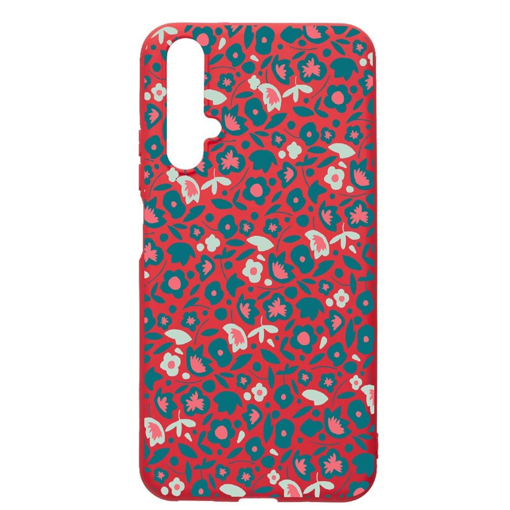 Husa Huawei Nova 5T, Green Flowers Pattern, rezistenta la uzura, anti-alunecare, din silicon Premium, Red, R632