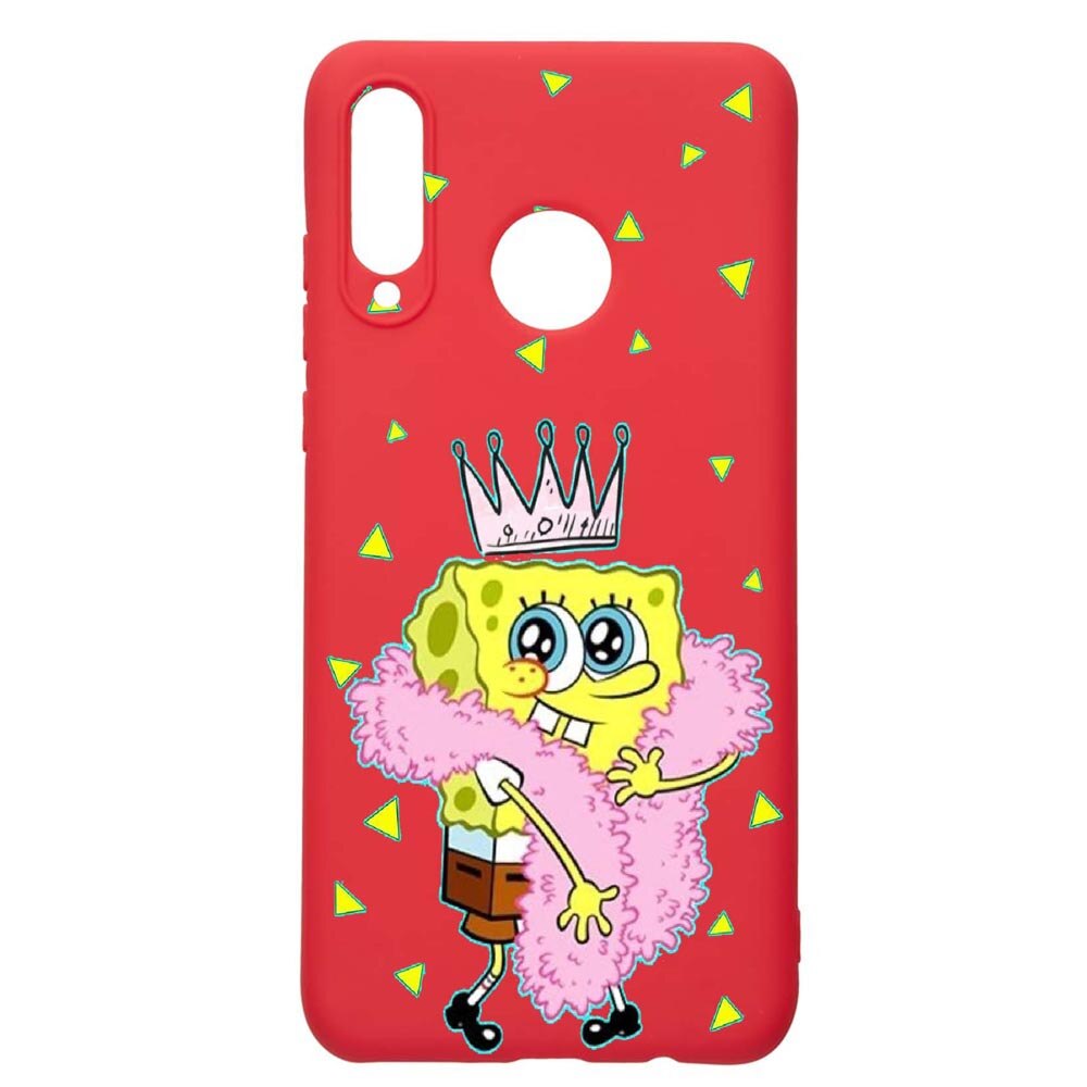 Husa Huawei P30 Lite, Spongebob, rezistenta la uzura, anti-alunecare, din silicon Premium, Red, R597