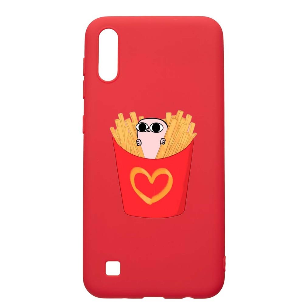 Husa Samsung Galaxy A10, I Love chips, rezistenta la uzura, anti-alunecare, din silicon Premium, Red, R602