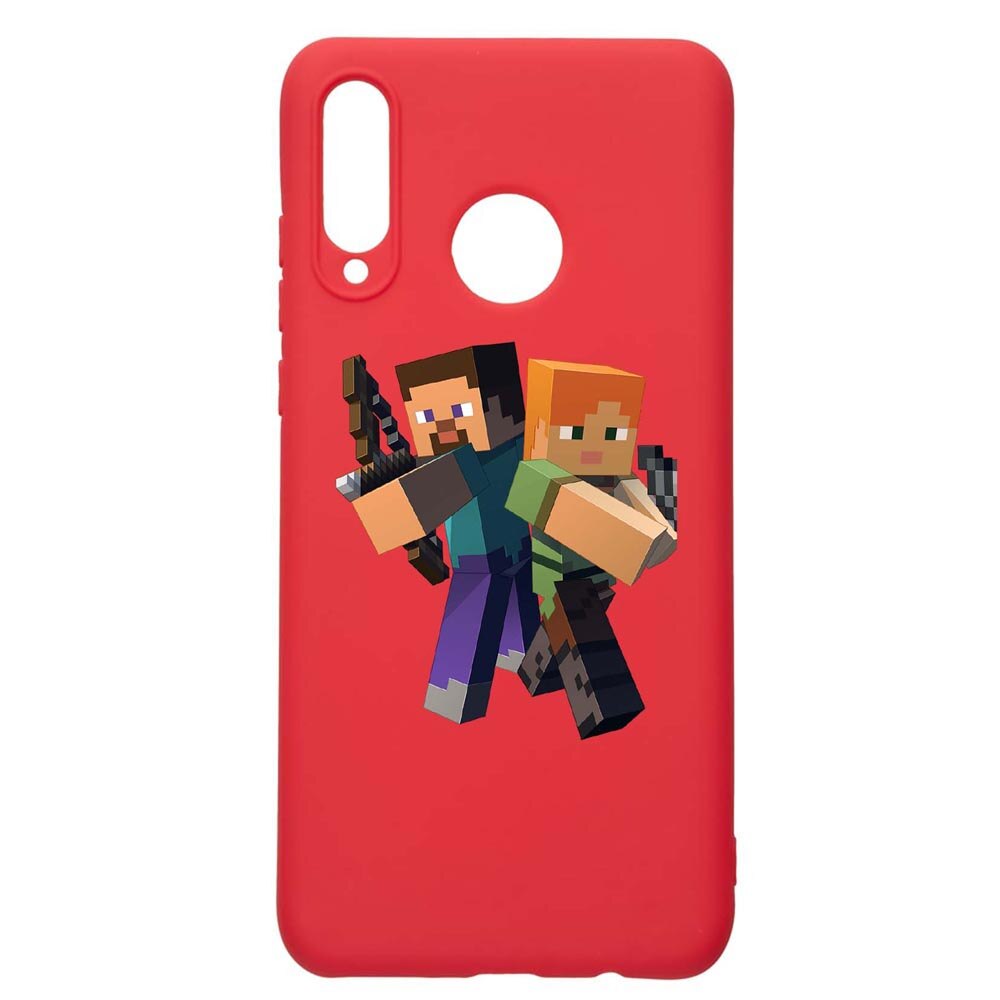 Husa Huawei P30 Lite, Minecraft, rezistenta la uzura, anti-alunecare, din silicon Premium, Red, R728