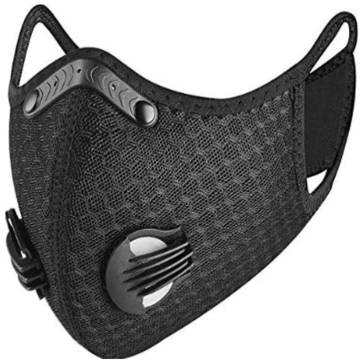 Masca Sport Copii Neagra, FFP2 cu Filtru Carbon, 2 Valve