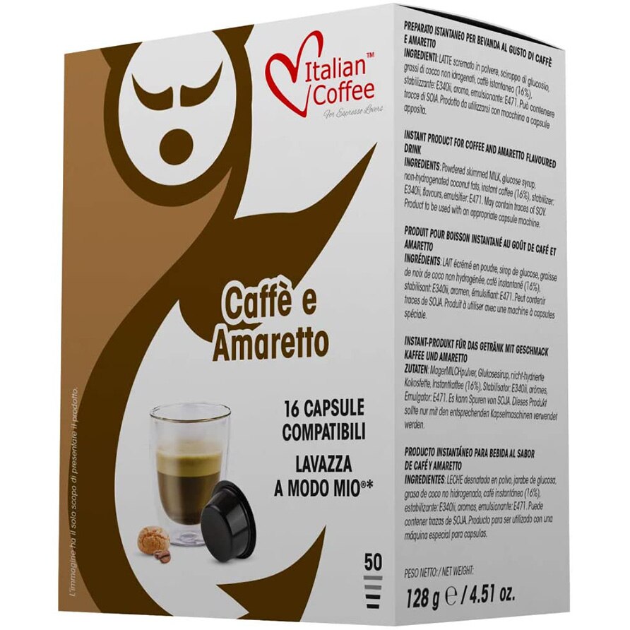 Capsule cafea Italian Coffee, Caffe e Amaretto, Lavazza A Modo Mio compatibil, 16 capsule