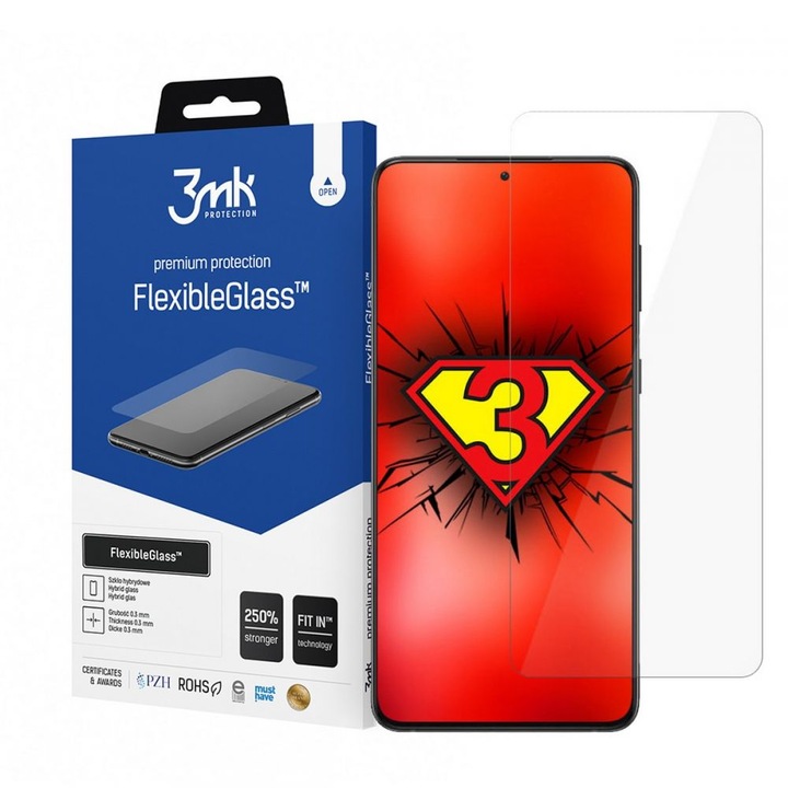 3MK FlexibleGlass протектор за екран за Samsung Galaxy S21 5G G991, гъвкаво стъкло, пълно лепене