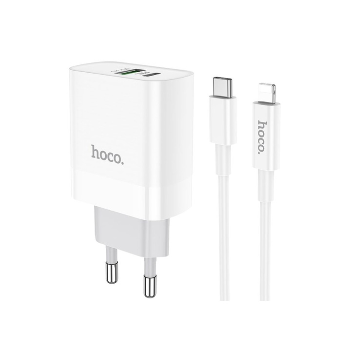 Hálózati töltő Hoco C80A Hálózati Töltő PD 20W / QC3.0 + Lightning, Fehér