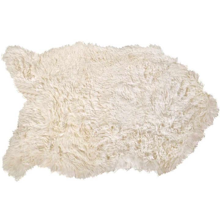 Covoras decorativ din blana, Cali, 55 x 90 cm, antiderapant, alb