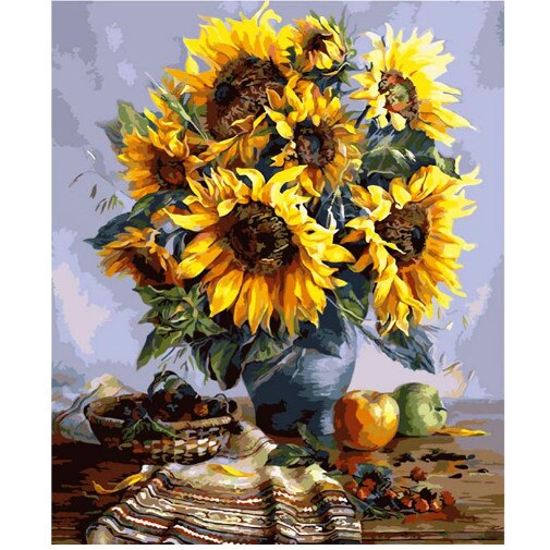 Tablou 081 Picteaza Dupa Numere, Floarea Soarelui cu stergar, 40x50 cm - Krista®