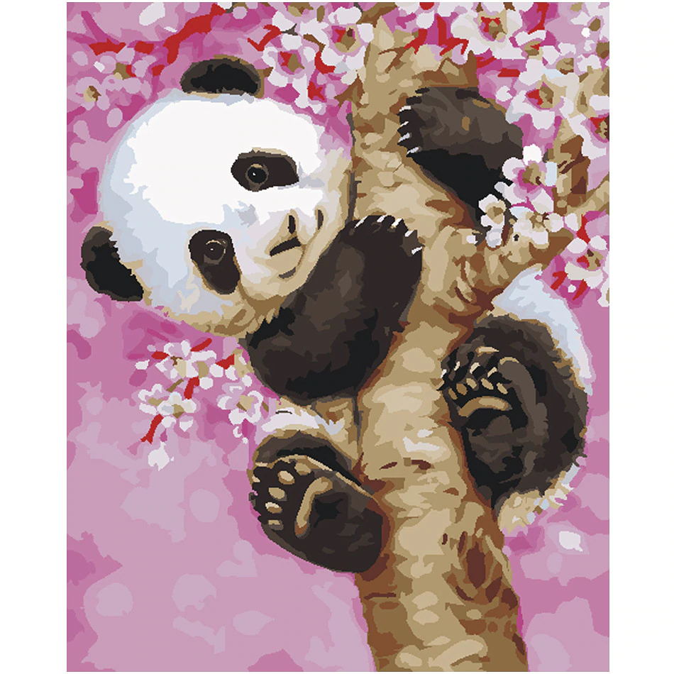 Tablou 007 Picteaza Dupa Numere, Panda in flori de cires, 40x50 cm - Krista®