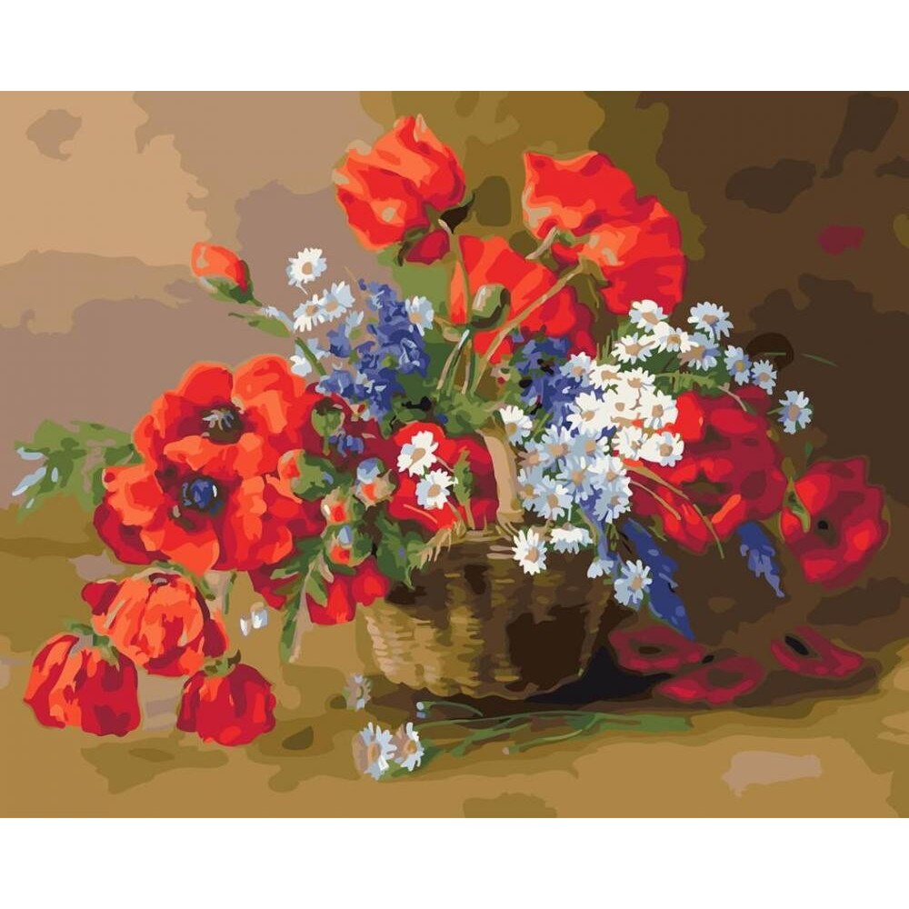 Tablou 173 Picteaza Dupa Numere, Cos cu Maci si Margarete, 40x50 cm - Krista®