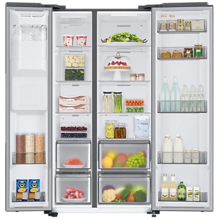 Side By Side Samsung RS68A8520S9/EF, 634 l, Clasa F, Full No Frost, Twin Cooling Plus, Conversie Smart 5 in 1, Non-Plumbing, SpaceMax, Compresor Digital Inverter, Dozator apa, Inox