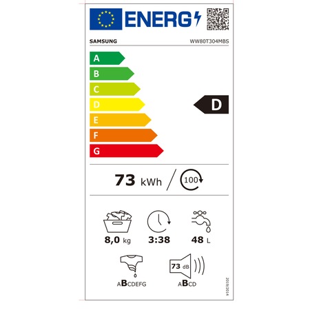 Пералня Samsung WW80T304MBS/LE, 8 кг, 1400 об/мин, Клас D, Smart Check, Drum Clean, Цифров инверторен двигател, Сребрист