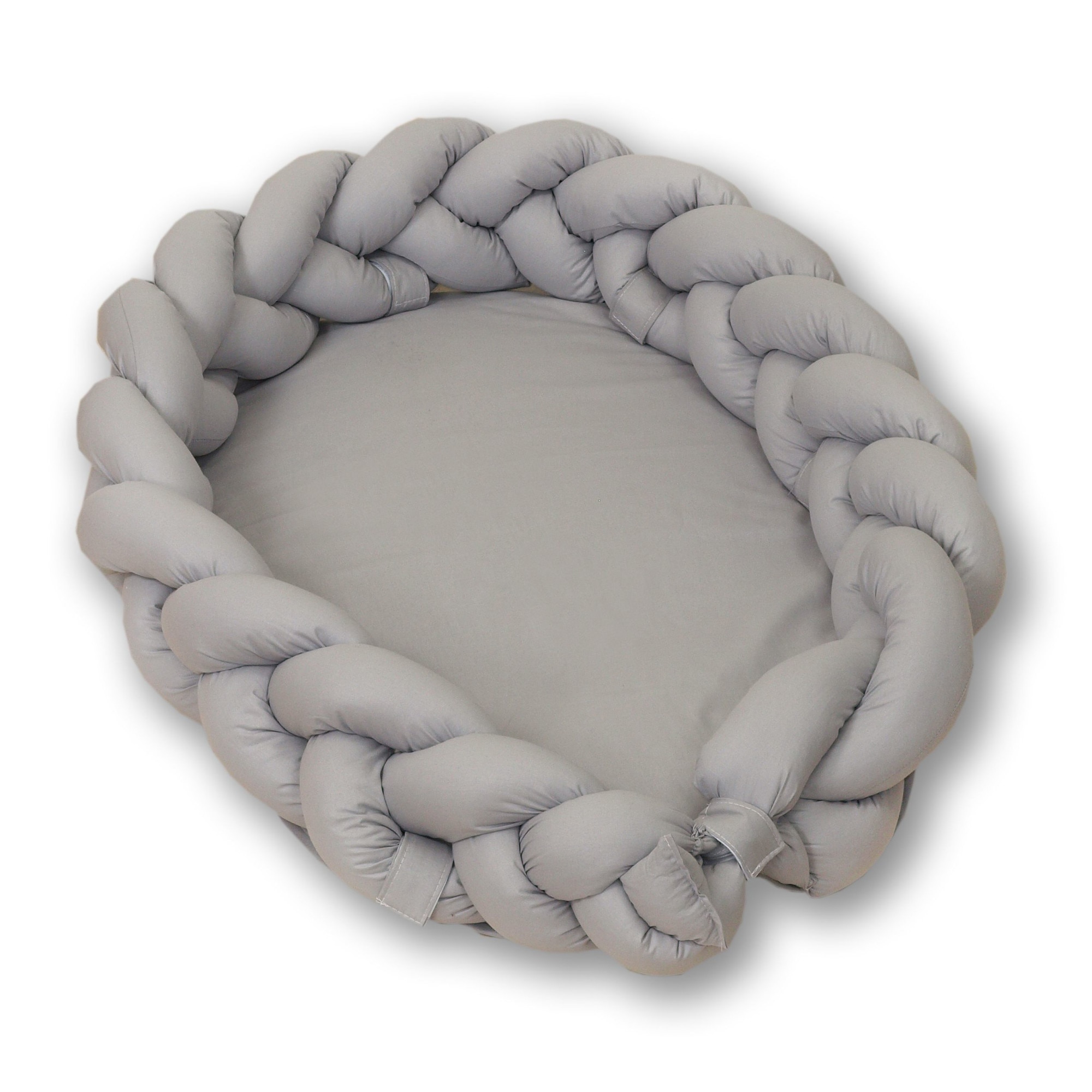 Baby Nest 2in1 cu Protectie impletita, detasabila, Bumbac Pure Grey, 80 X 50 cm