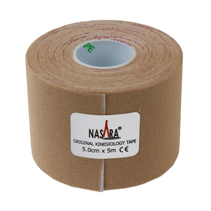 Banda kinesiologica Nasara, Impermeabil, Bumbac/Elastan, Fara latex, 5 cm x 5 m, Bej