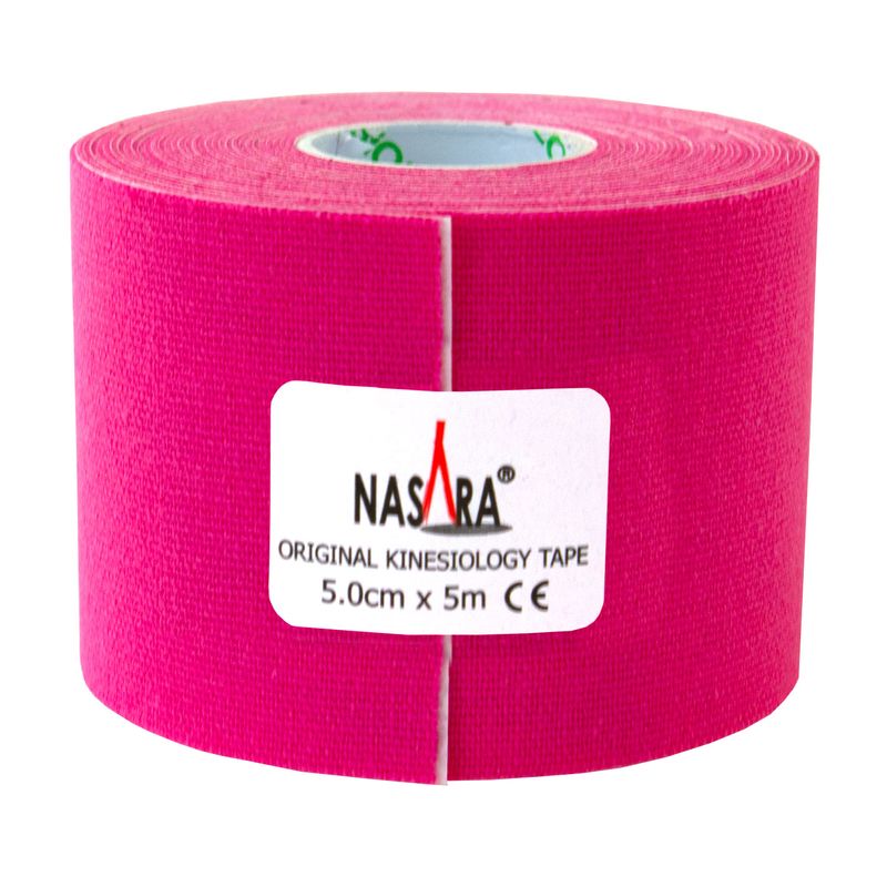 Banda kinesiologica Nasara, Impermeabil, Bumbac/Elastan, Fara latex, 5 cm x 5 m, Roz